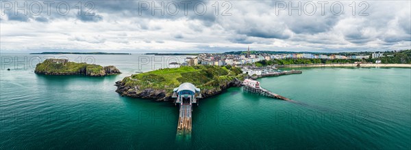 Panorama over RNLI Tenby Lifeboat Station from a drone