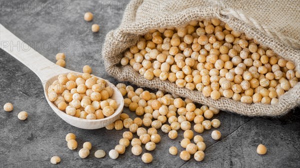 High angle chickpeas beans concept