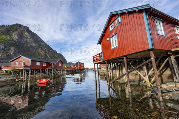 Traditional red rorbuer wooden huts