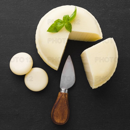 Flat lay cheese with knife