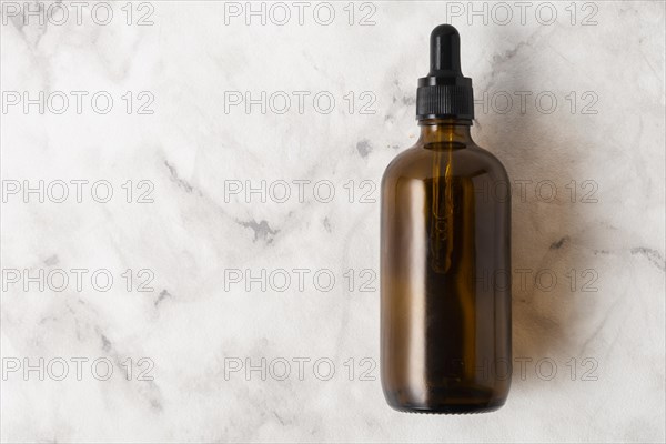 Top view bottle oils with copy space