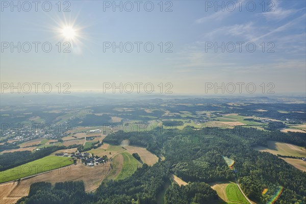 Aerial view over the fields and forests near Woerth an der Donau