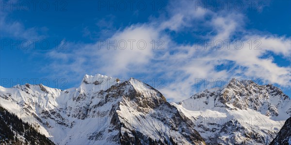 Mountain panorama in winter from Untere Lugenalpe