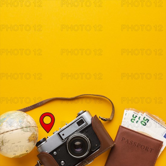 Flat lay tourist objects arrangement