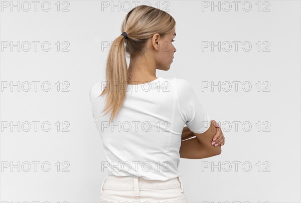 Back view woman with elbow pain