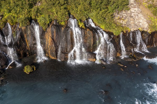 Hraunfossar waterfalls with river Hvita in summer