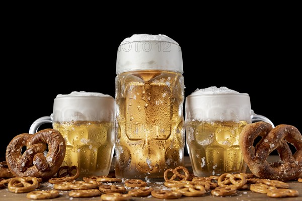 Traditional bavarian beer pretzels table