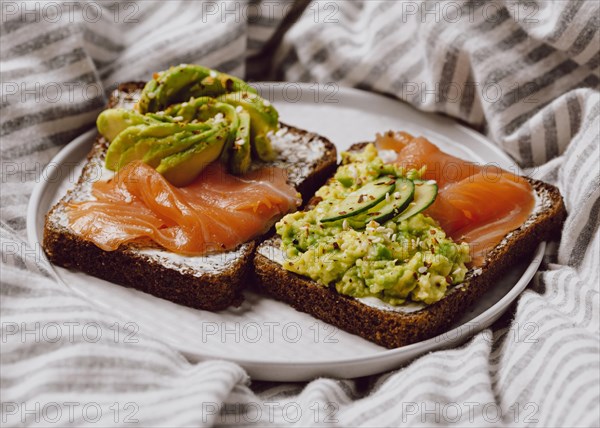 Breakfast sandwiches with salmon avocado