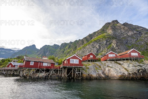 Traditional red rorbuer wooden cabins