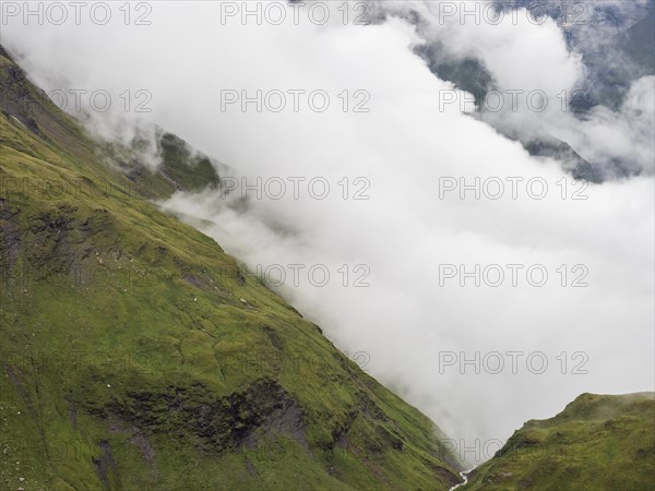 Morning fog drifts over a mountain ridge