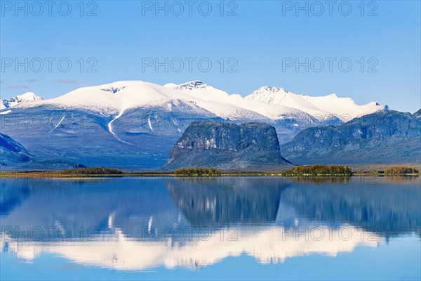 Scenic view at mountain lake in Sarek national park in autumn