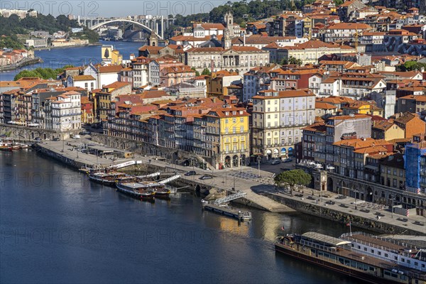 Douro promenade Cais de Ribeira and the old town of Porto seen from above