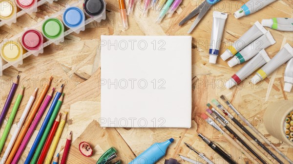 Stationery art items copy space canvas