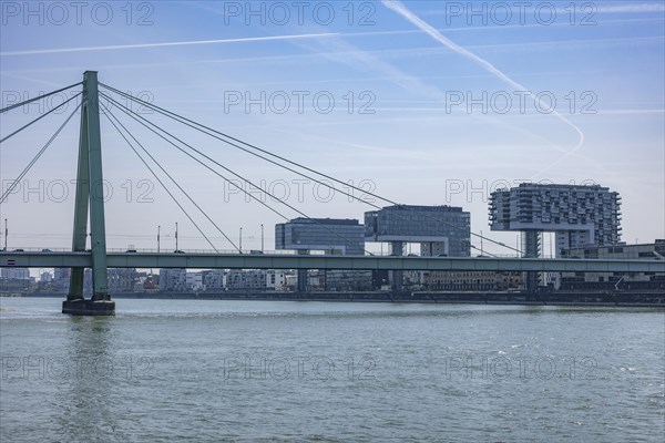 Severinsbruecke in front of the crane houses and Rheinauhafen