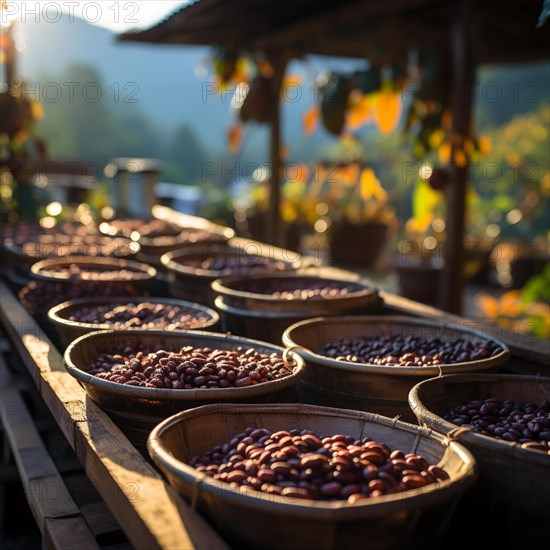 Coffee beans fresh and roasted Coffee beans on a plantation