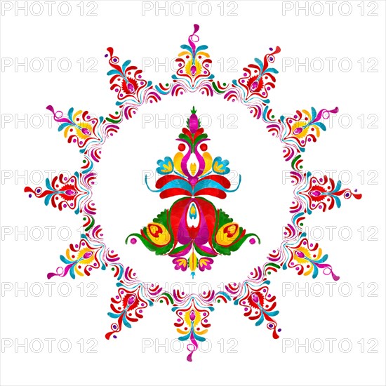 Watercolor Hungarian embroidery symbol over white background