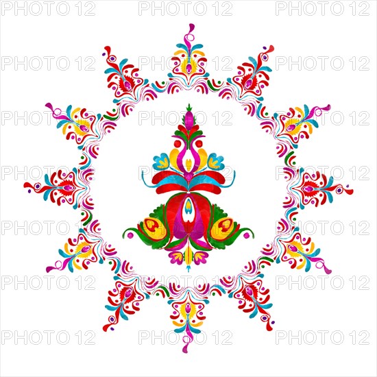 Watercolor Hungarian embroidery symbol over white background