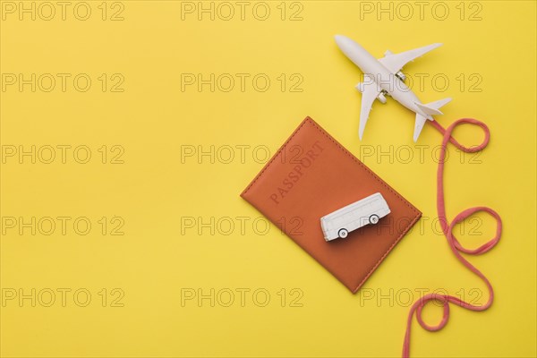 Composition toy jet with airline passport bus