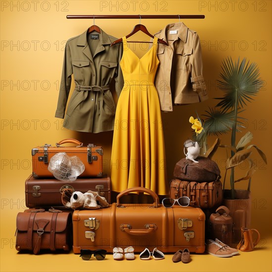Travel preparation of a woman with suitcase