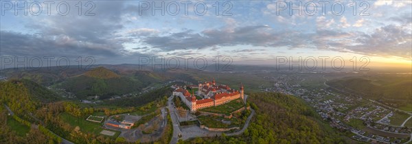 Aerial view of Goettweig Abbey at sunrise