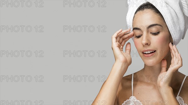 Portrait woman wearing towel