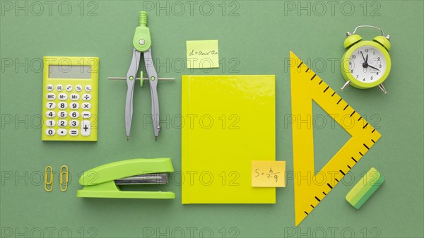 Top view composition school supplies