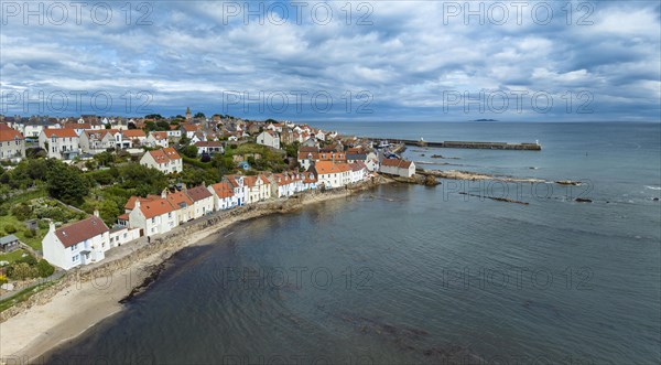 Aerial panorama of the fishing village of Pittenweem on the Firth of Forth