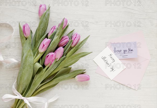 Top view tulips greeting card