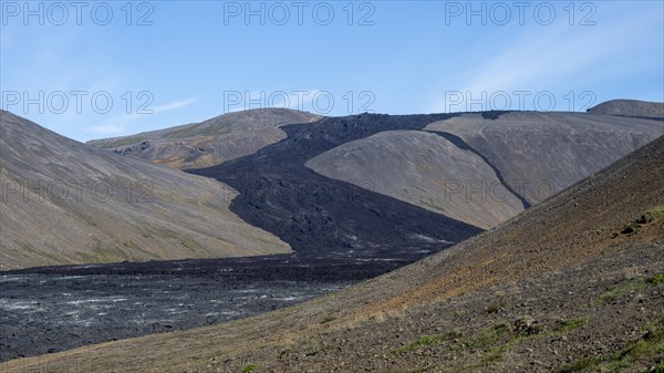 Fagradalsfjall volcano and cooled lava