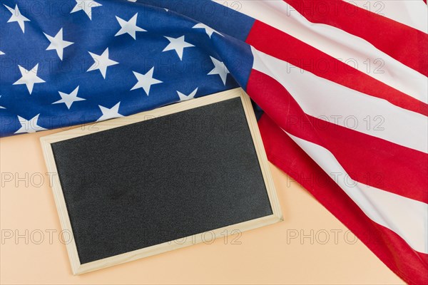 Blank chalkboard with usa flag