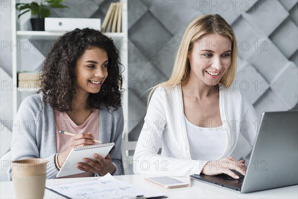 Multiracial employees working laptop