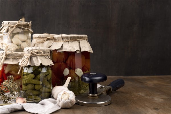 Pickled vegetables jars arrangement