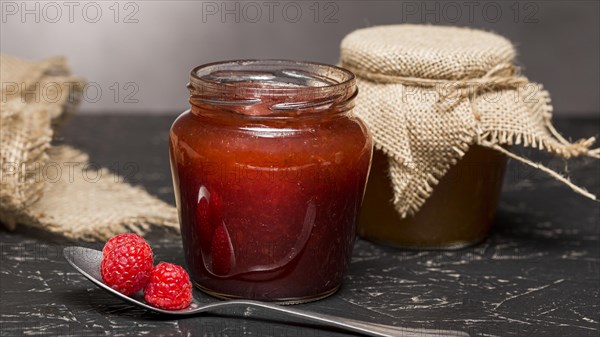 Raspberry jam glass jars