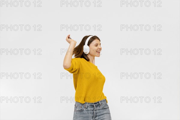 Smiley woman having fun home