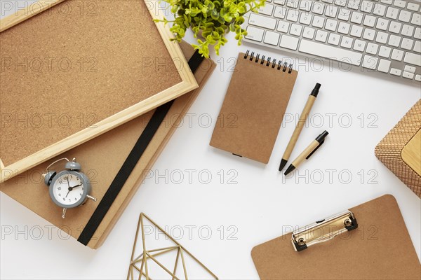 Top view assortment natural material stationery