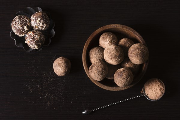 Top view chocolate truffles ready be served