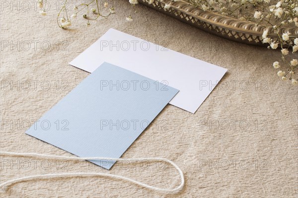 Still life papers beige tablecloth