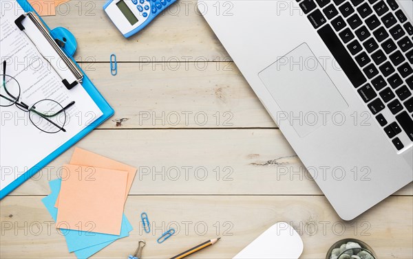 Flat lay office desk with supplies