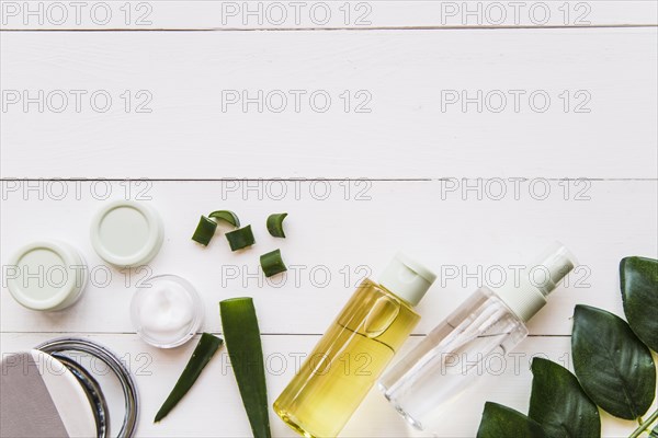 Natural spas ingredients white wooden background