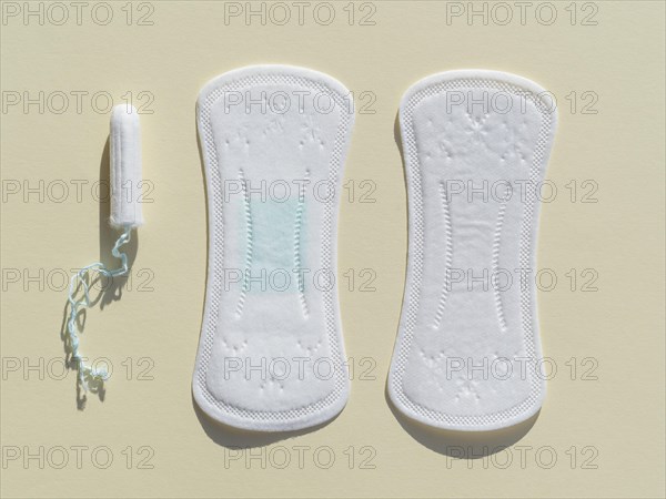 Top view various sanitary napkins tampon