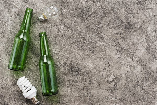 Green empty bottles used lightbulbs