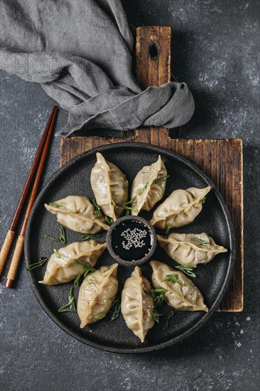 Top view japanese dumplings assortment