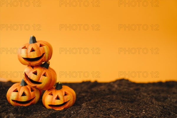 Halloween decoration with friendly pumpkins