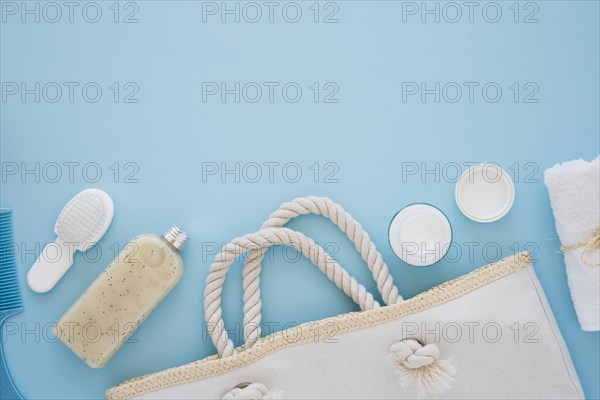 Skin care tools blue background