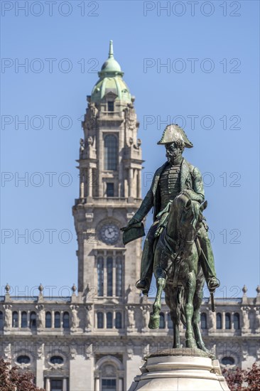 Equestrian Monument to Dom Pedro IV and Pacos de Concelho City Hall in Porto