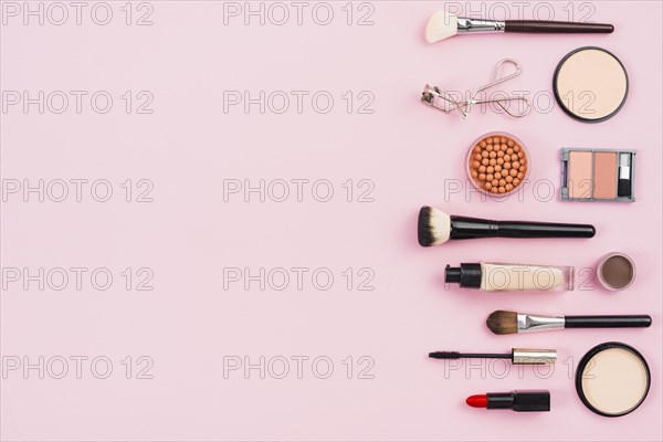 Makeup cosmetic beauty products pink background