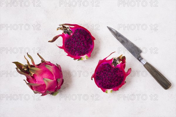 Top view fresh dragon fruit ready be served