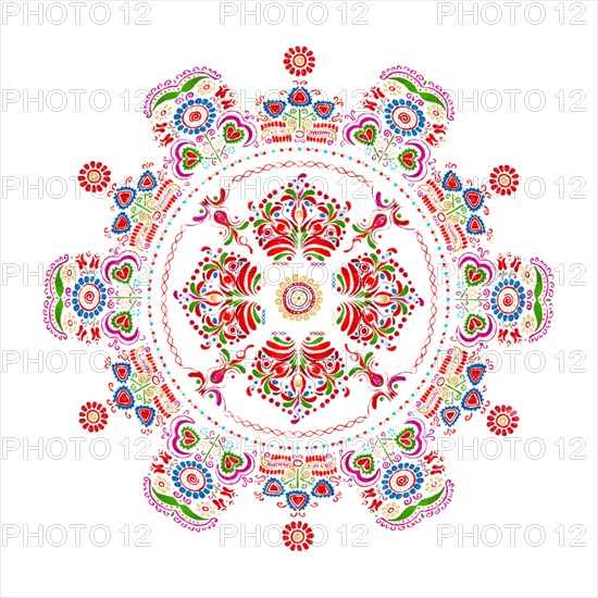 Watercolor Hungarian embroidery symbol over white background