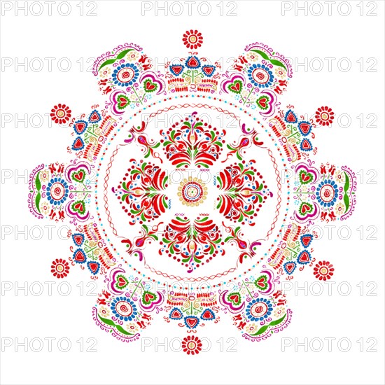 Watercolor Hungarian embroidery symbol over white background