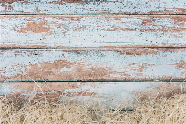 Decorative straw blue wooden table